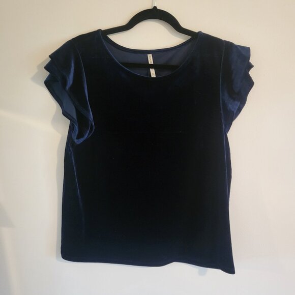 Velvet Navy Ruffle top - Picture 1 of 5
